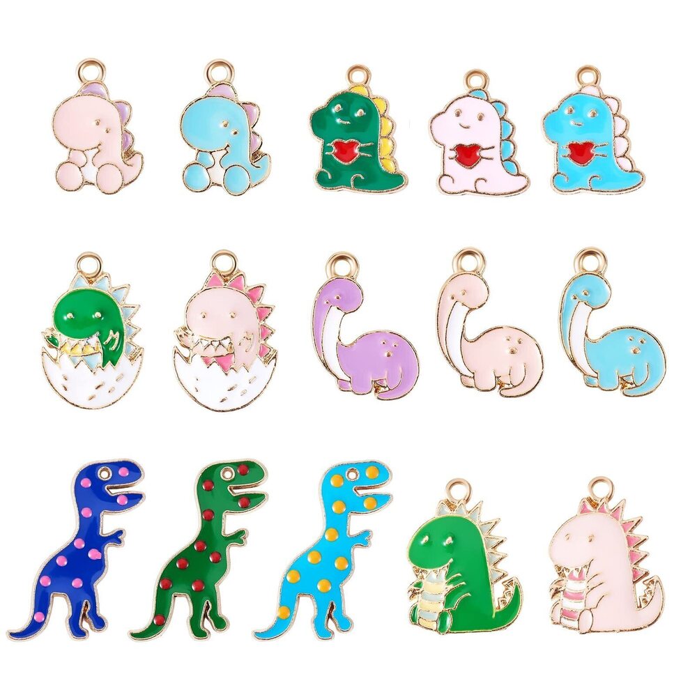 4564 30 Pieces Dinosaur Pendant Charm Alloy Enamel Animal Charm Mixed Color
